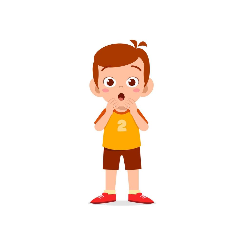 cute little kid boy show shock and amazed pose expression vector