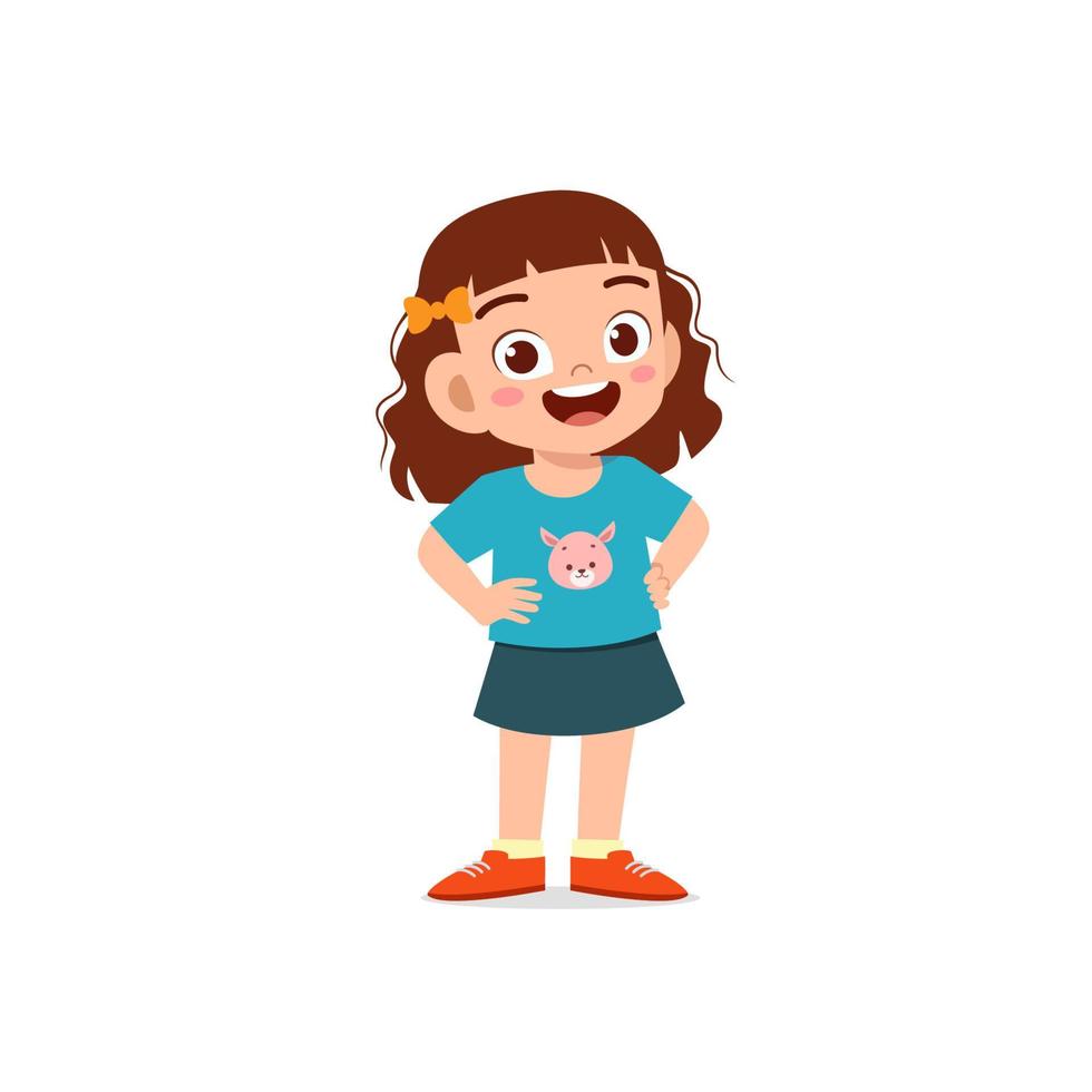 cute little kid girl stand smile with arm on hip pose expression vector