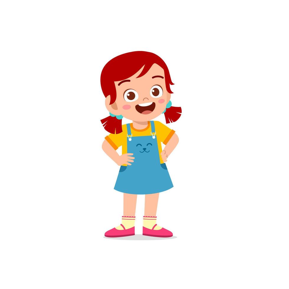 cute little kid girl stand smile with arm on hip pose expression vector