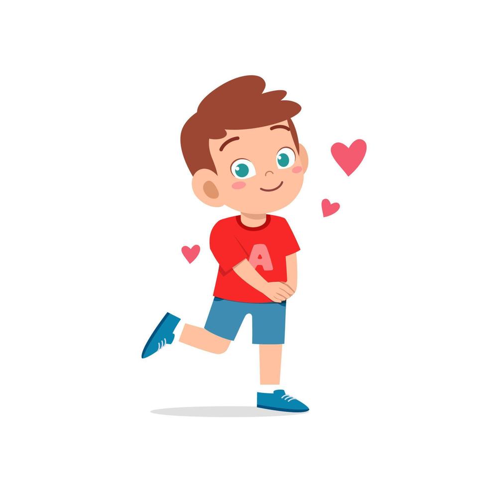 cute little kid boy feeling loved expression gesture vector