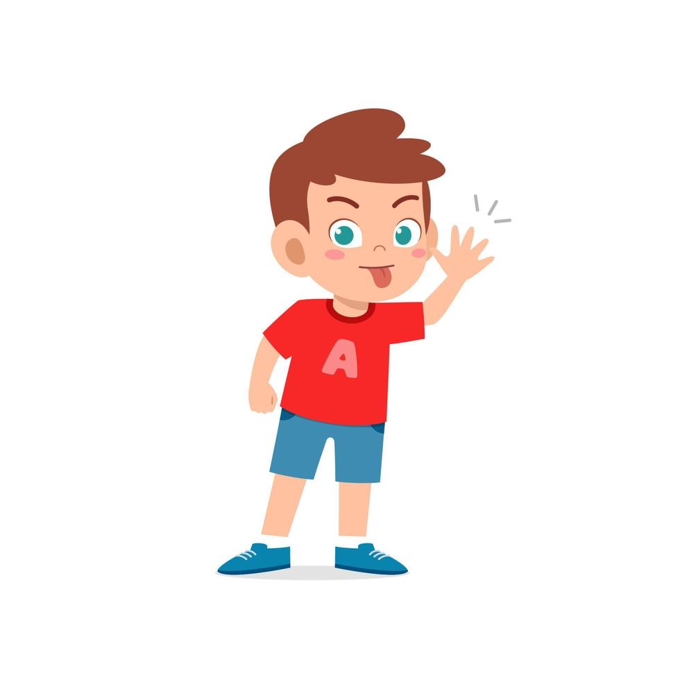 cute little kid boy showing grimace face expression gesture vector