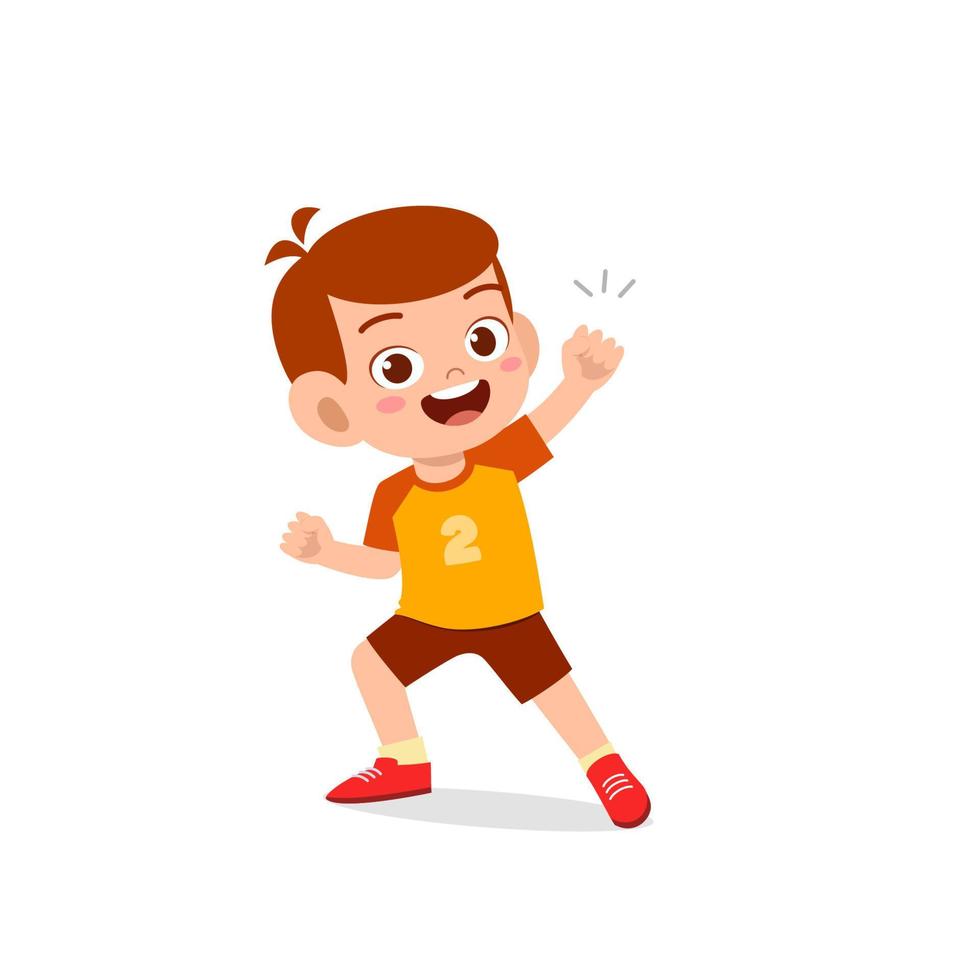 cute little kid boy show win fist up expression gesture vector
