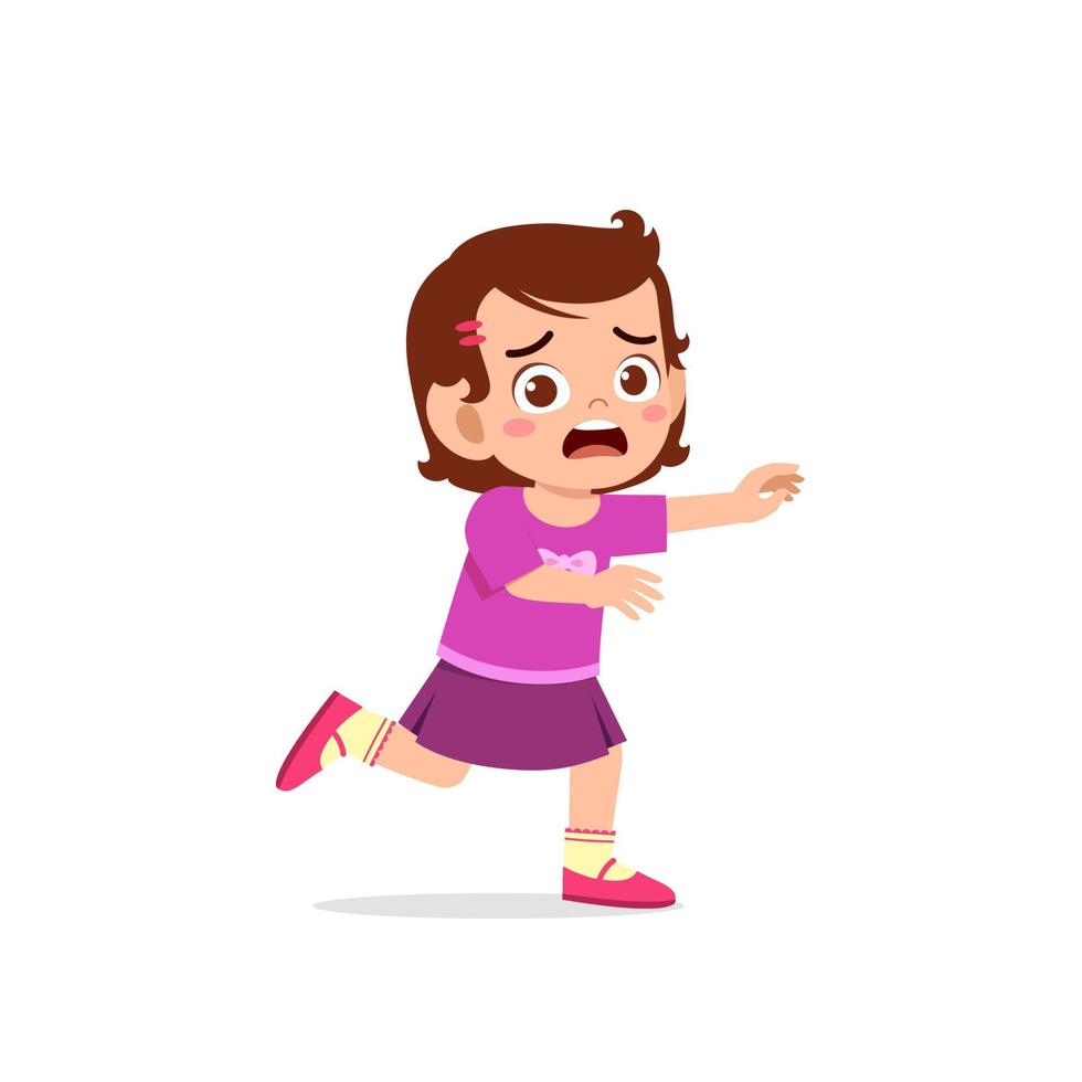 cute little kid girl scared and run expression gesture vector