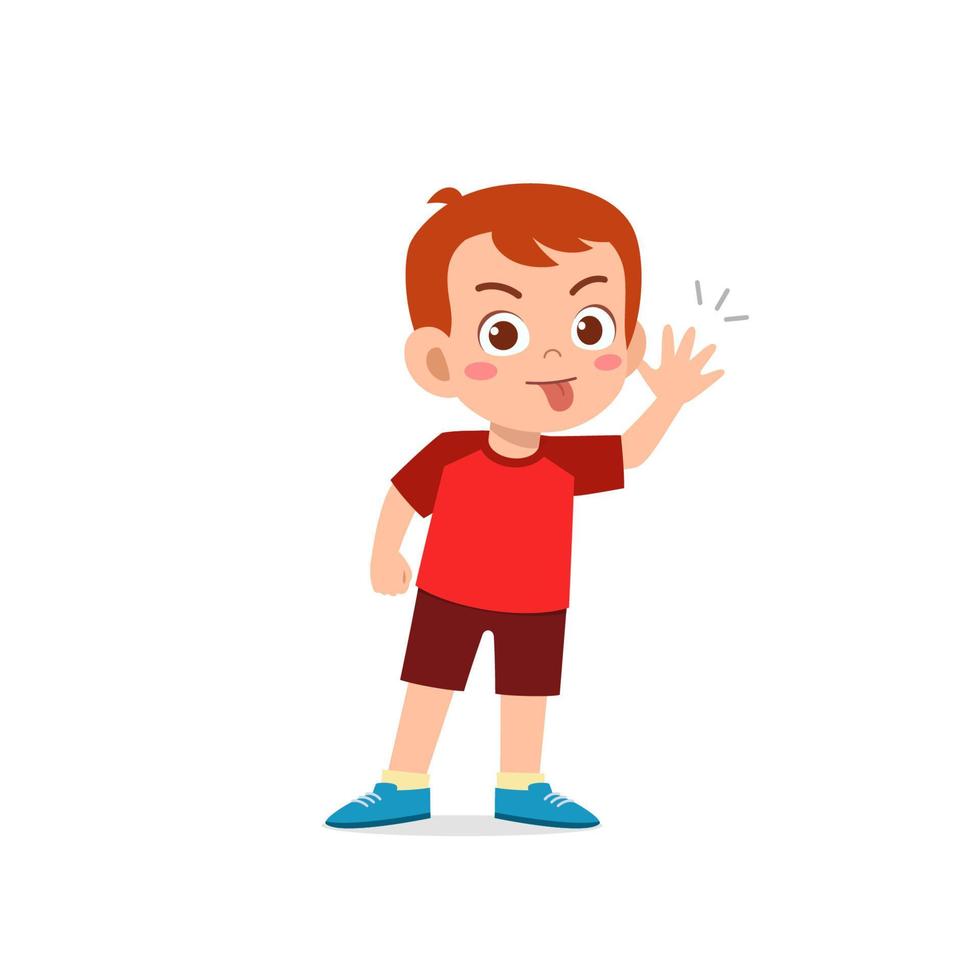 cute little kid boy showing grimace face expression gesture vector