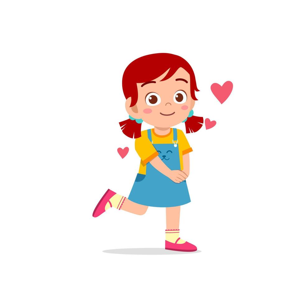 cute little kid girl feeling loved expression gesture vector