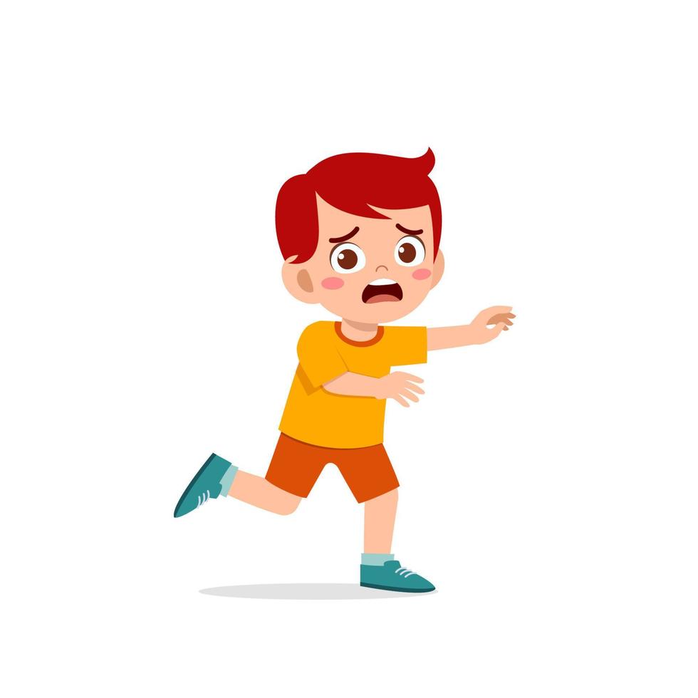 cute little kid boy scared and run expression gesture vector