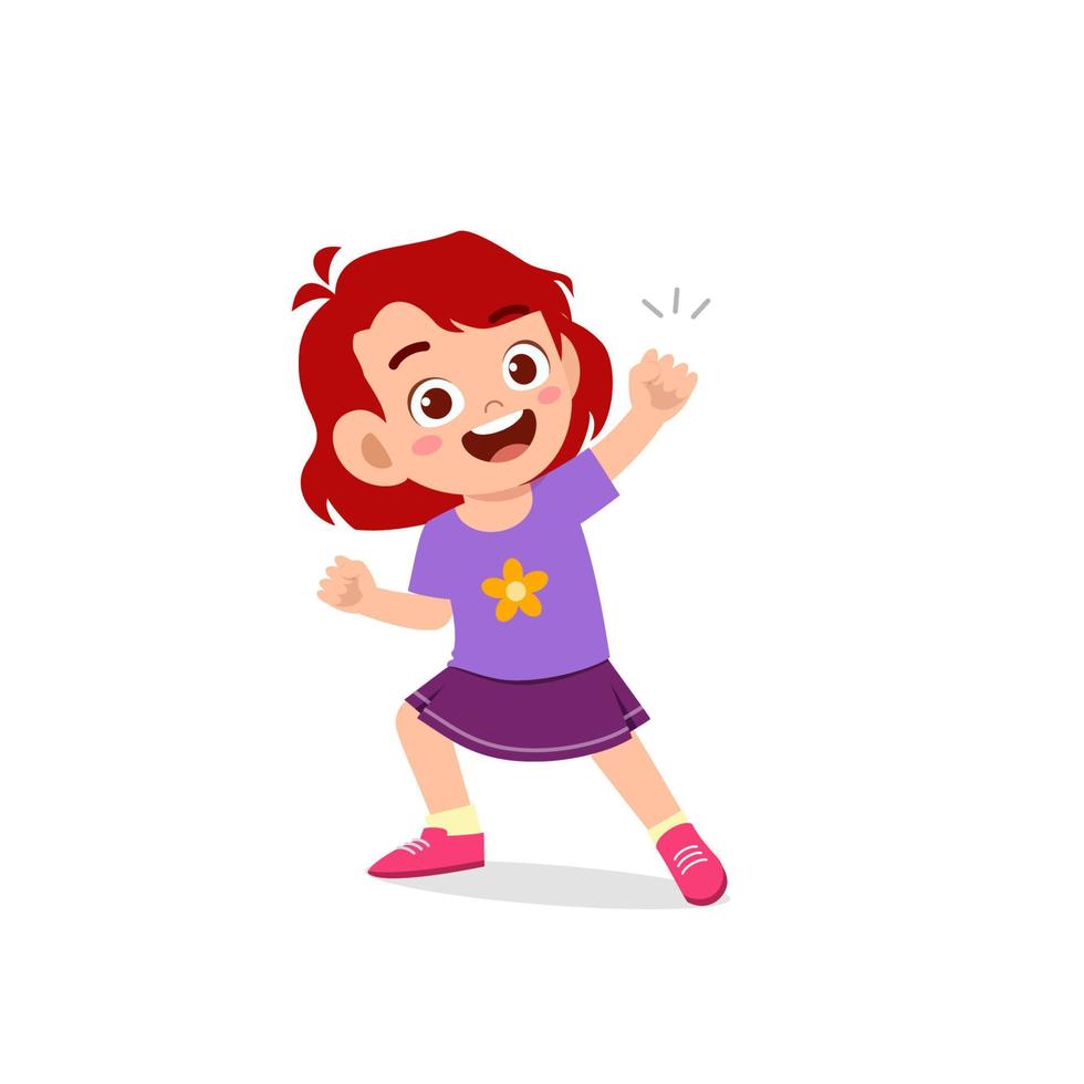 cute little kid girl show win fist up expression gesture vector