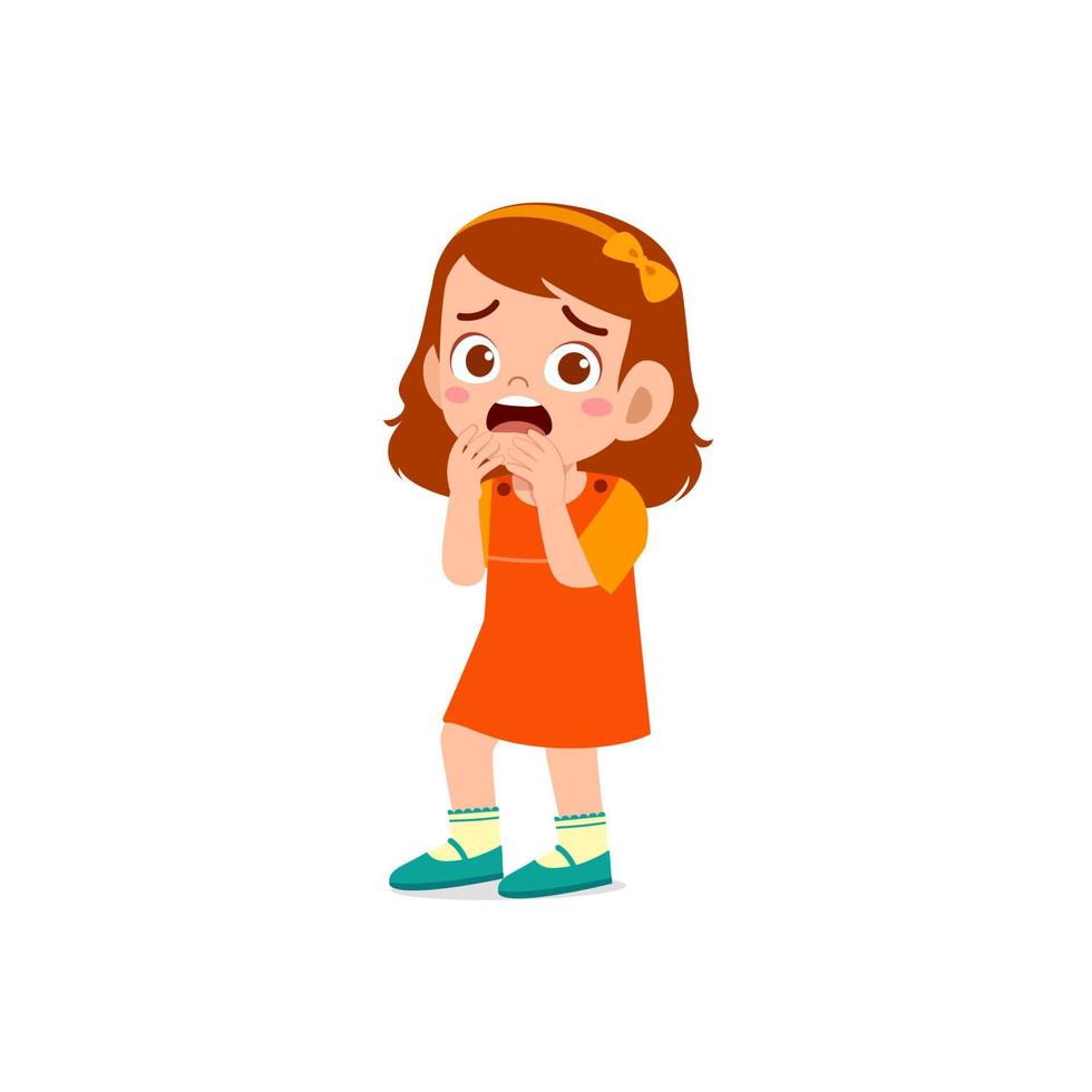 cute little kid girl feeling scared and shocked expression gesture vector