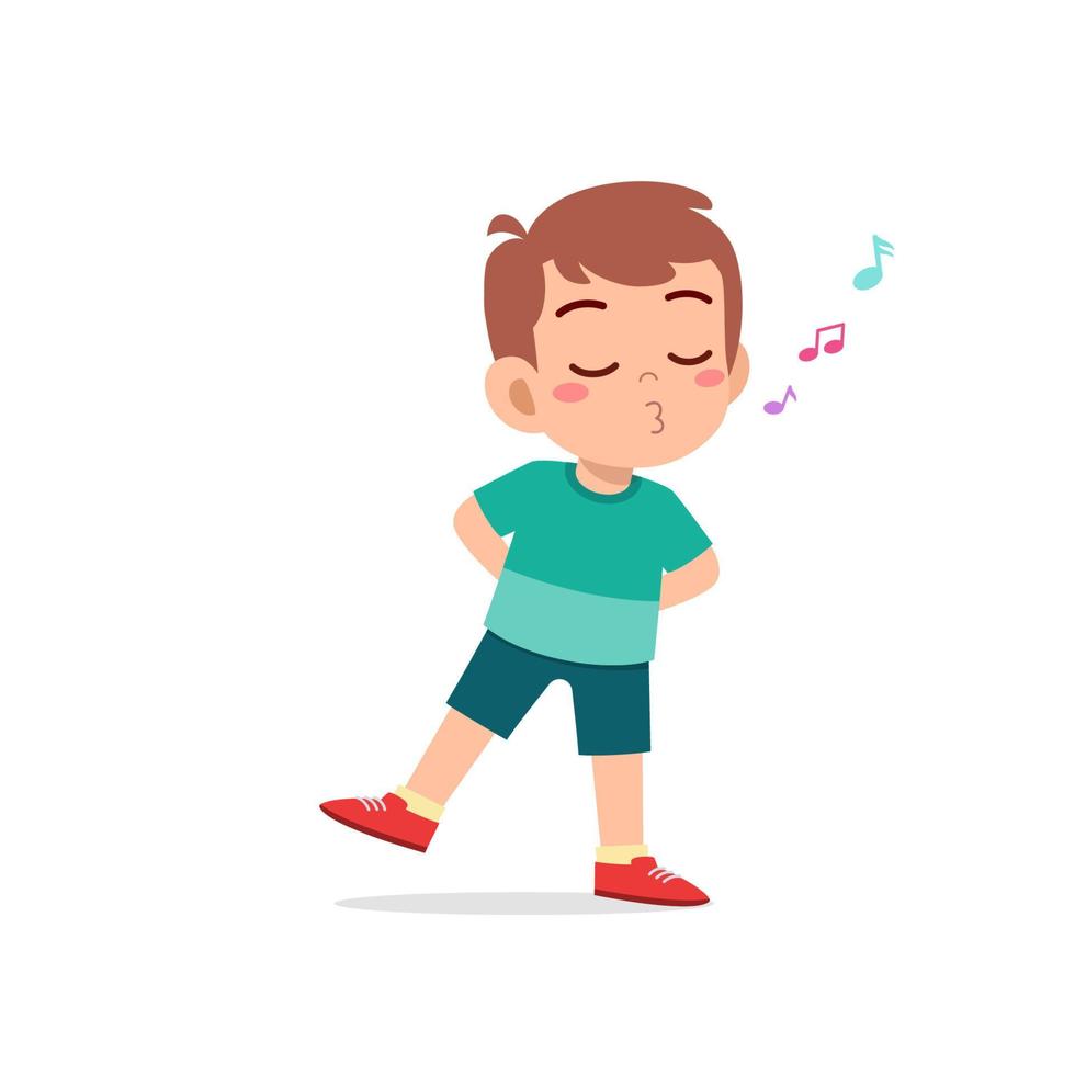 cute little kid boy stand and whistling with mouth vector