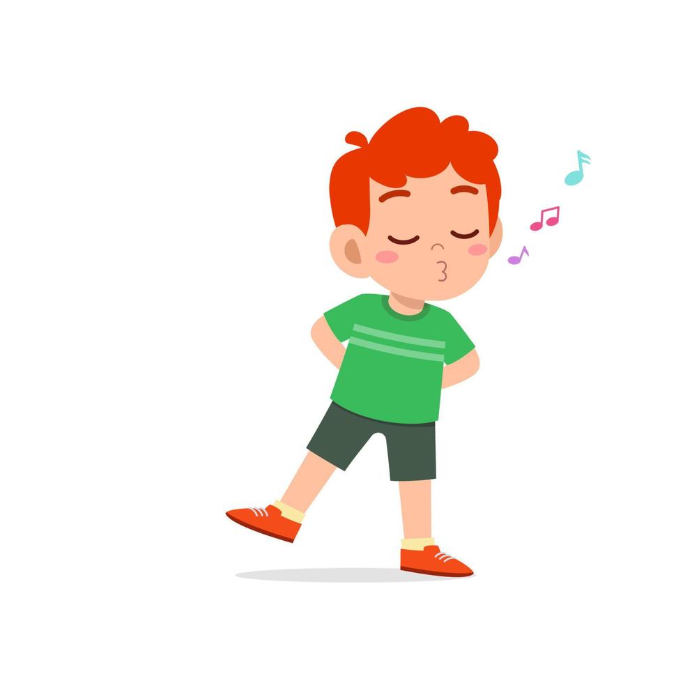 cute little kid boy stand and whistling with mouth vector
