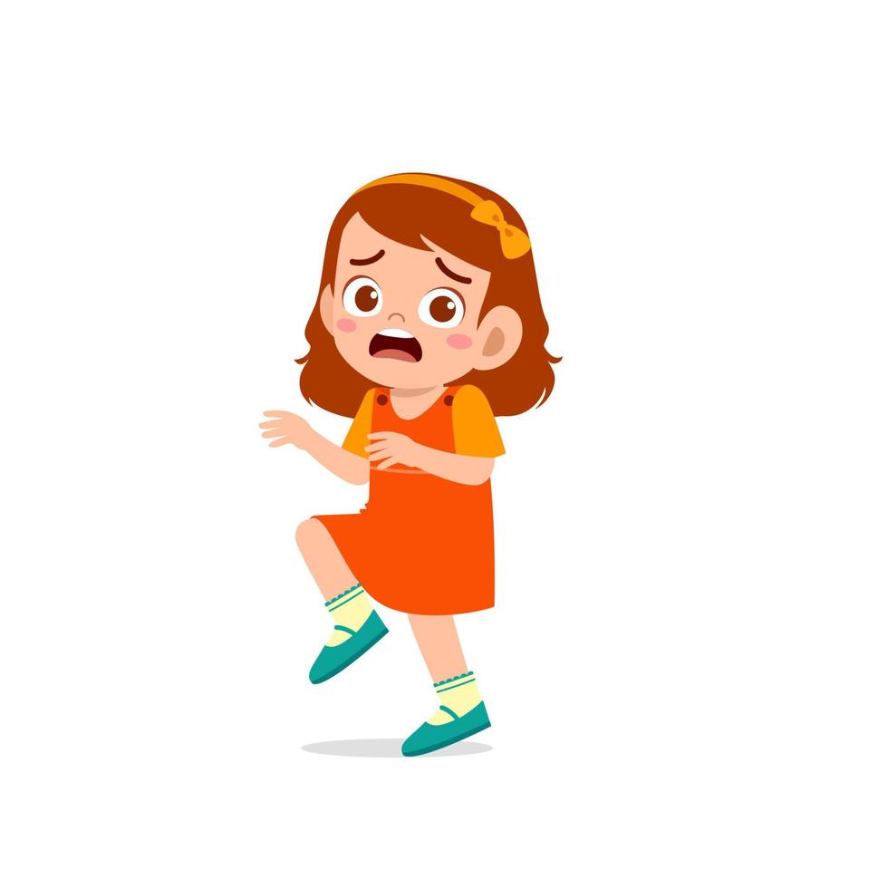 cute little kid girl show panic and worried pose expression vector