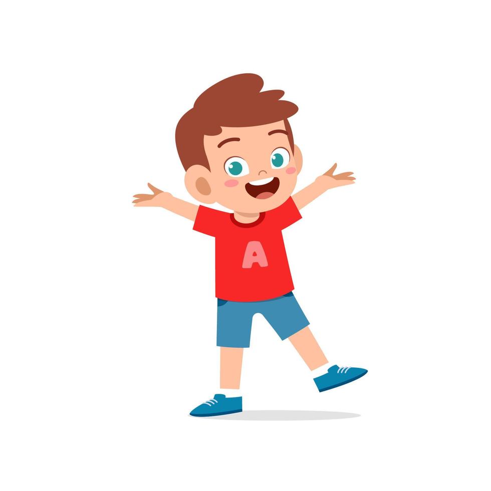 lindo niño pequeño muestra expresión de pose feliz y amigable vector