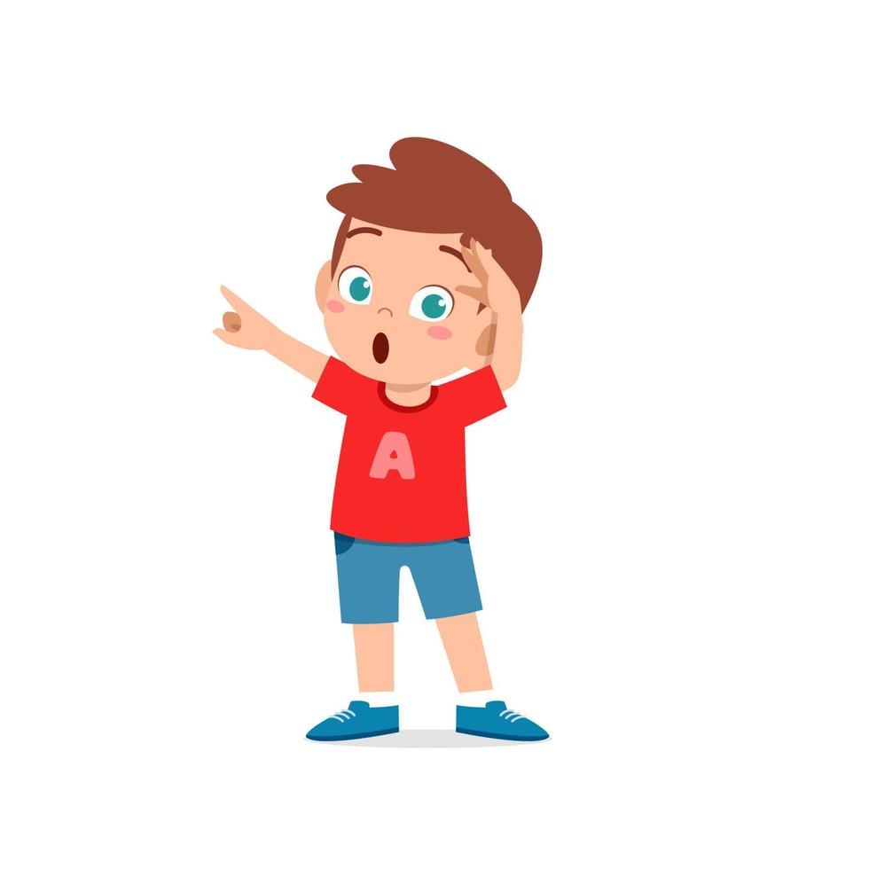 cute little kid boy show shock and amazed pose expression vector