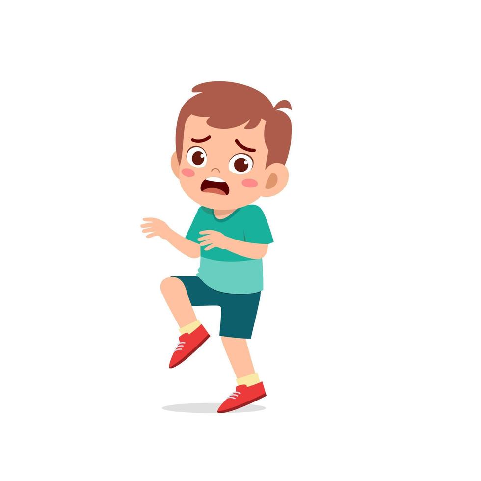 cute little kid boy show worry and scared pose expression vector