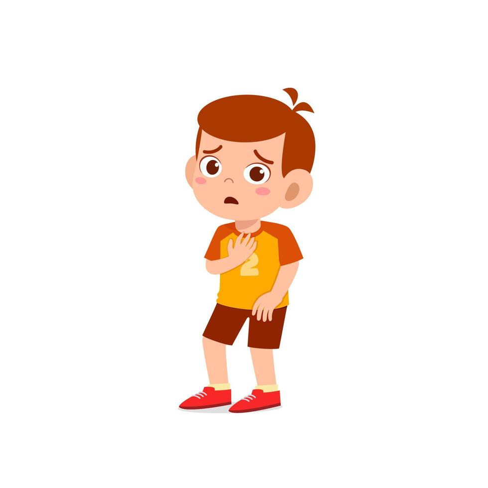 cute little kid boy show worry and scared pose expression vector