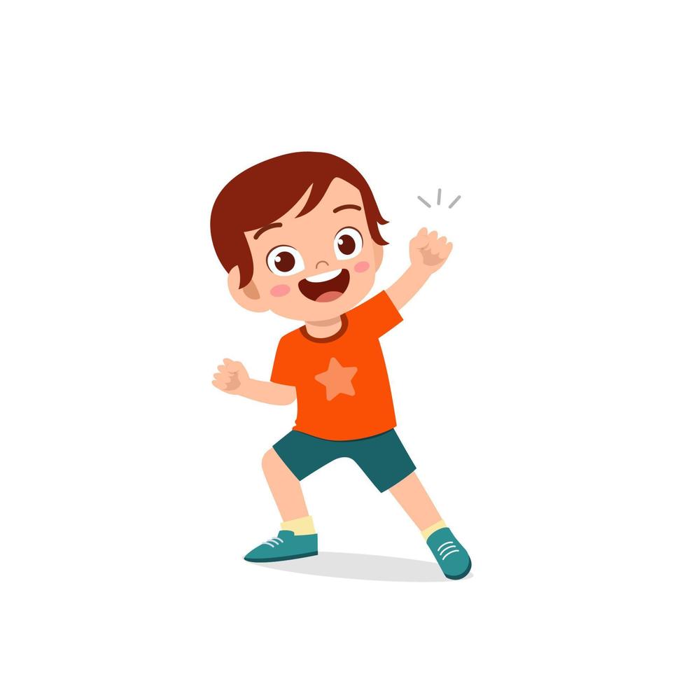 cute little kid boy show win fist up expression gesture vector