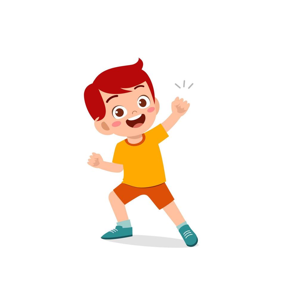 cute little kid boy show win fist up expression gesture vector