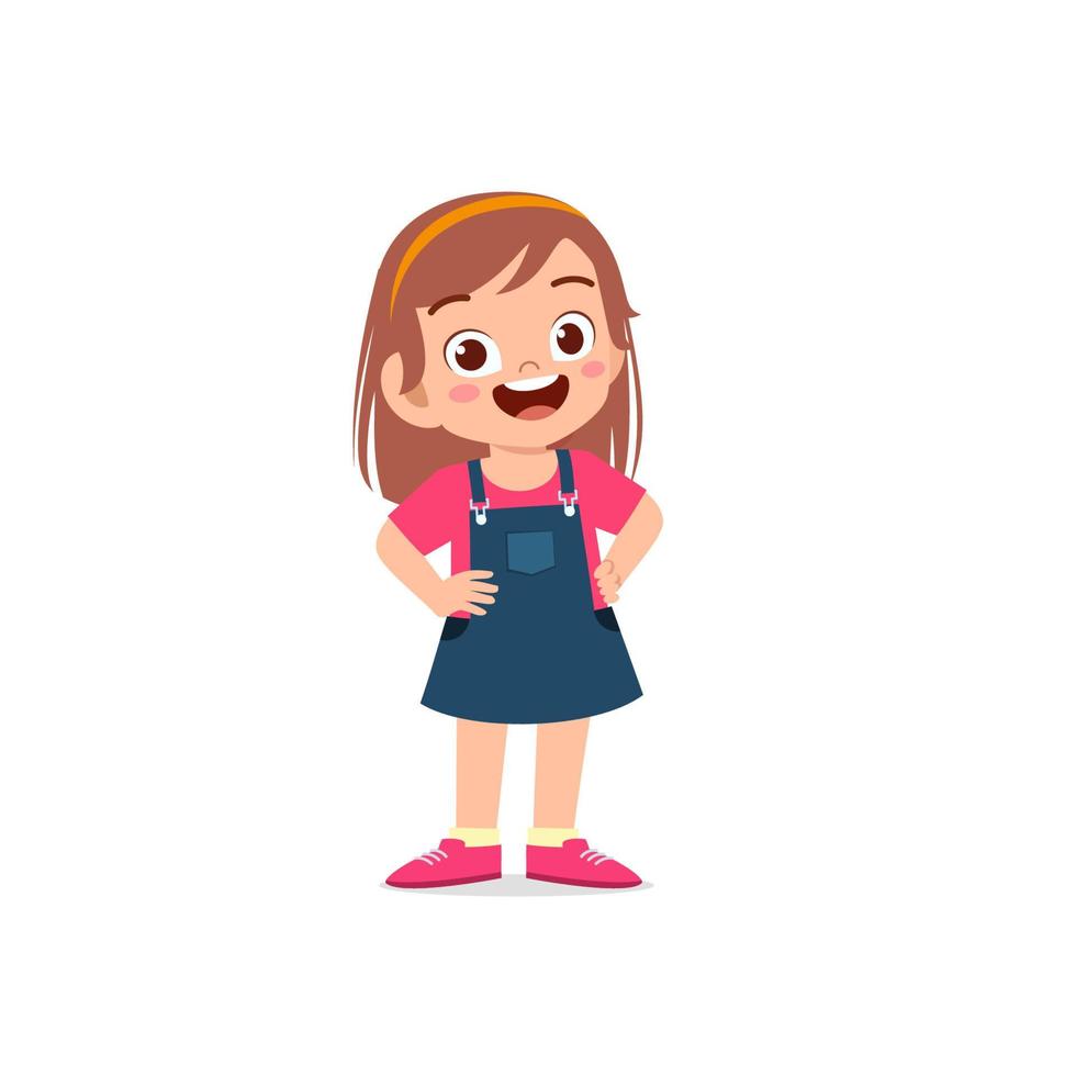 cute little kid girl stand smile with arm on hip pose expression vector