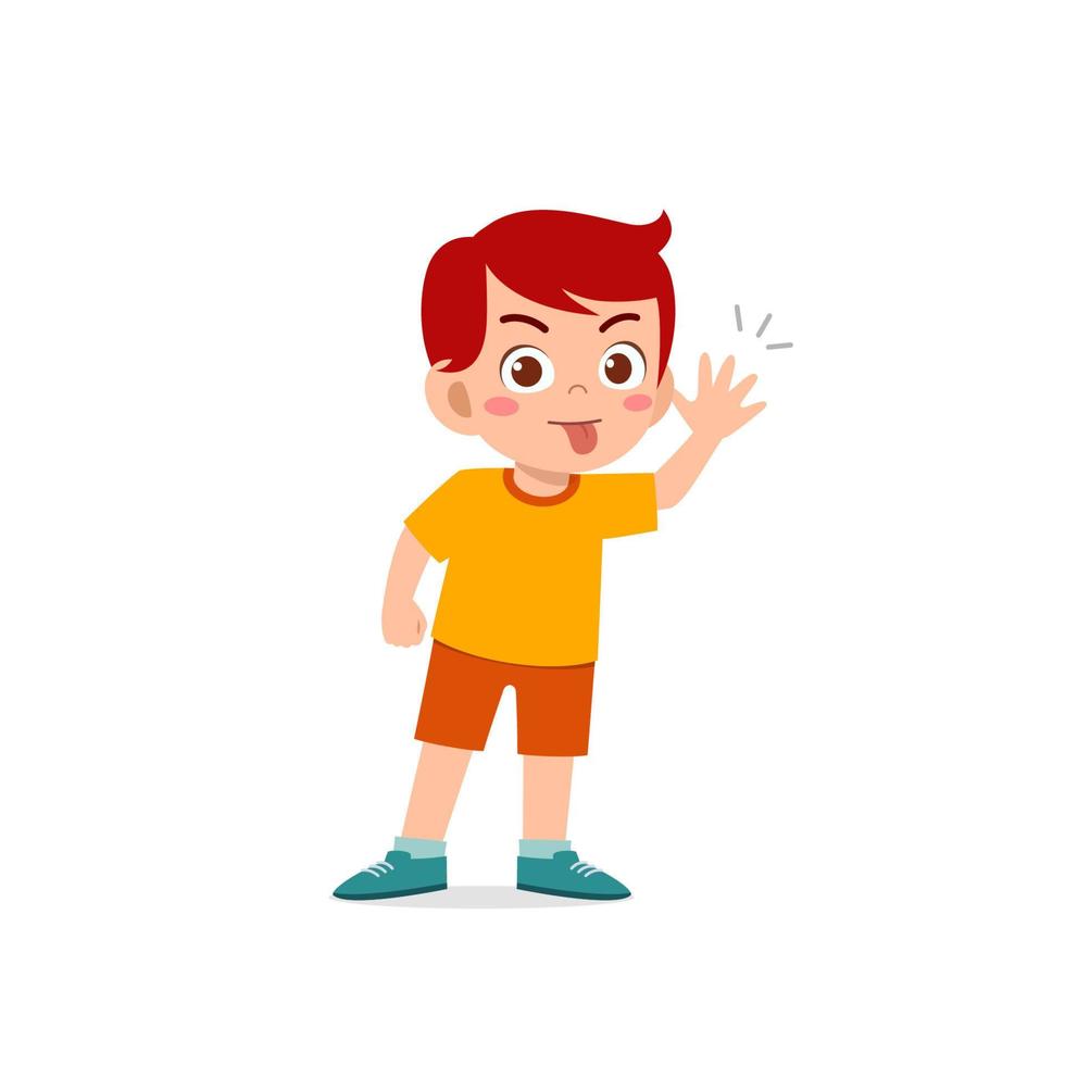 cute little kid boy showing grimace face expression gesture vector