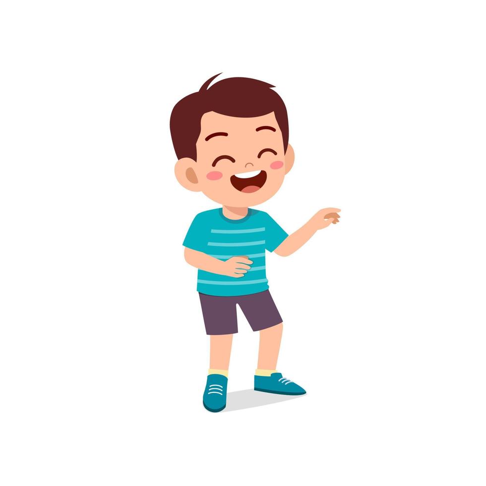 cute little kid boy laugh loud face expression gesture vector