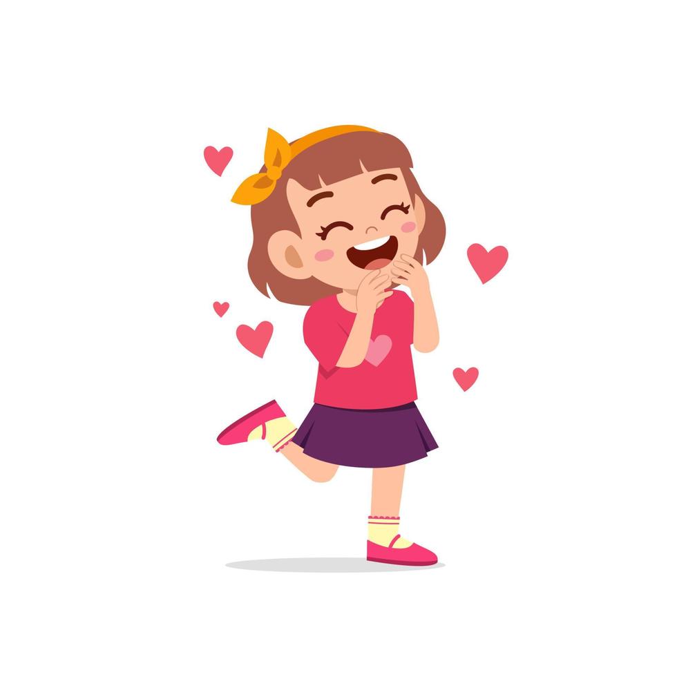 cute little kid girl feeling loved expression gesture vector