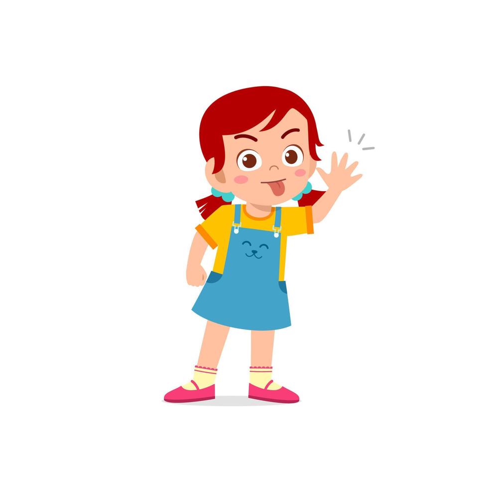 cute little kid girl showing grimace face expression gesture vector