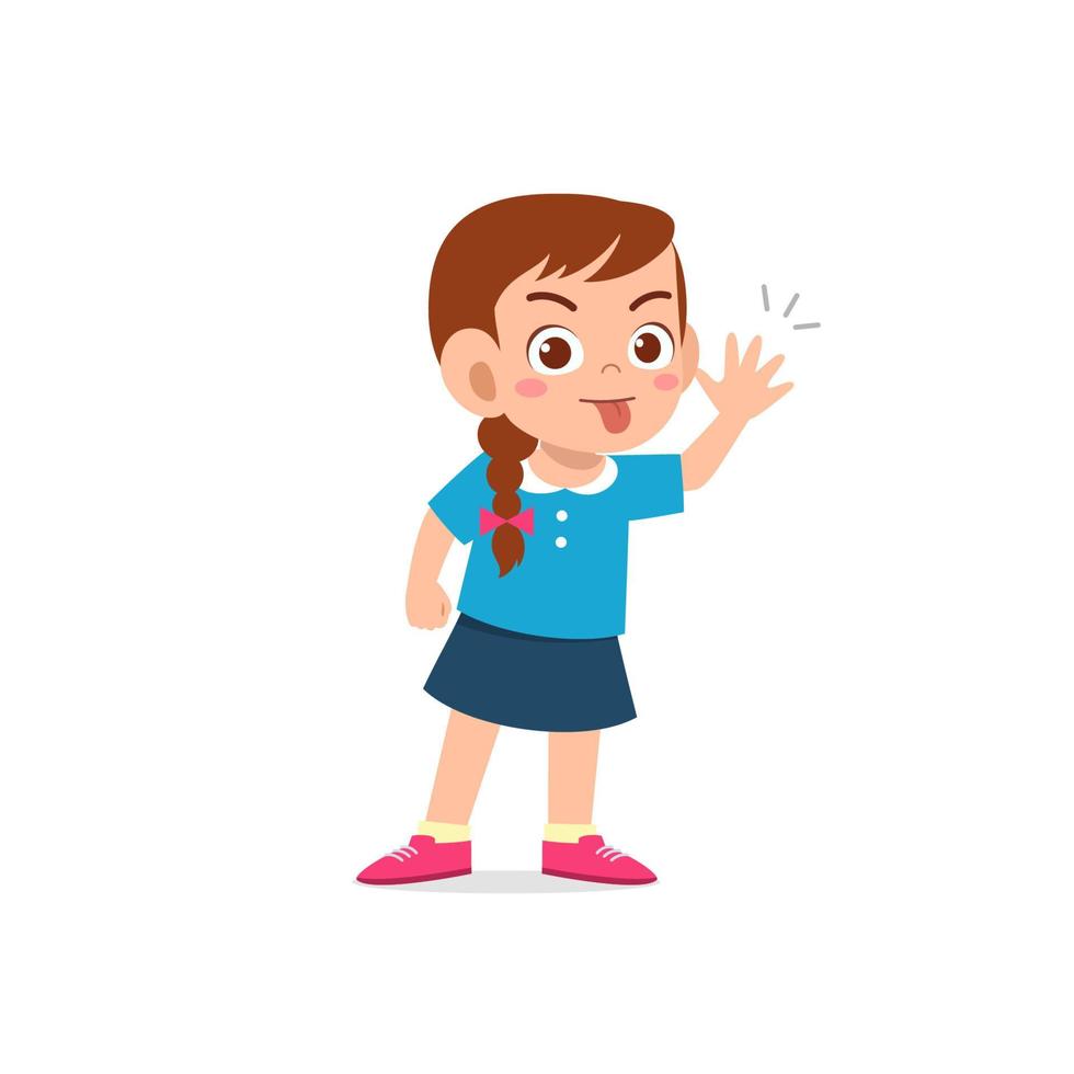 cute little kid girl showing grimace face expression gesture vector