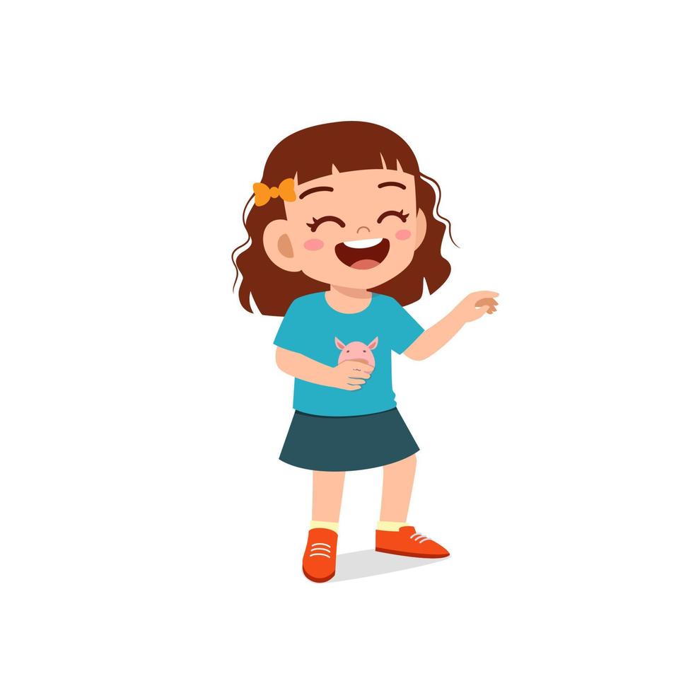 cute little kid girl laugh loud face expression gesture vector