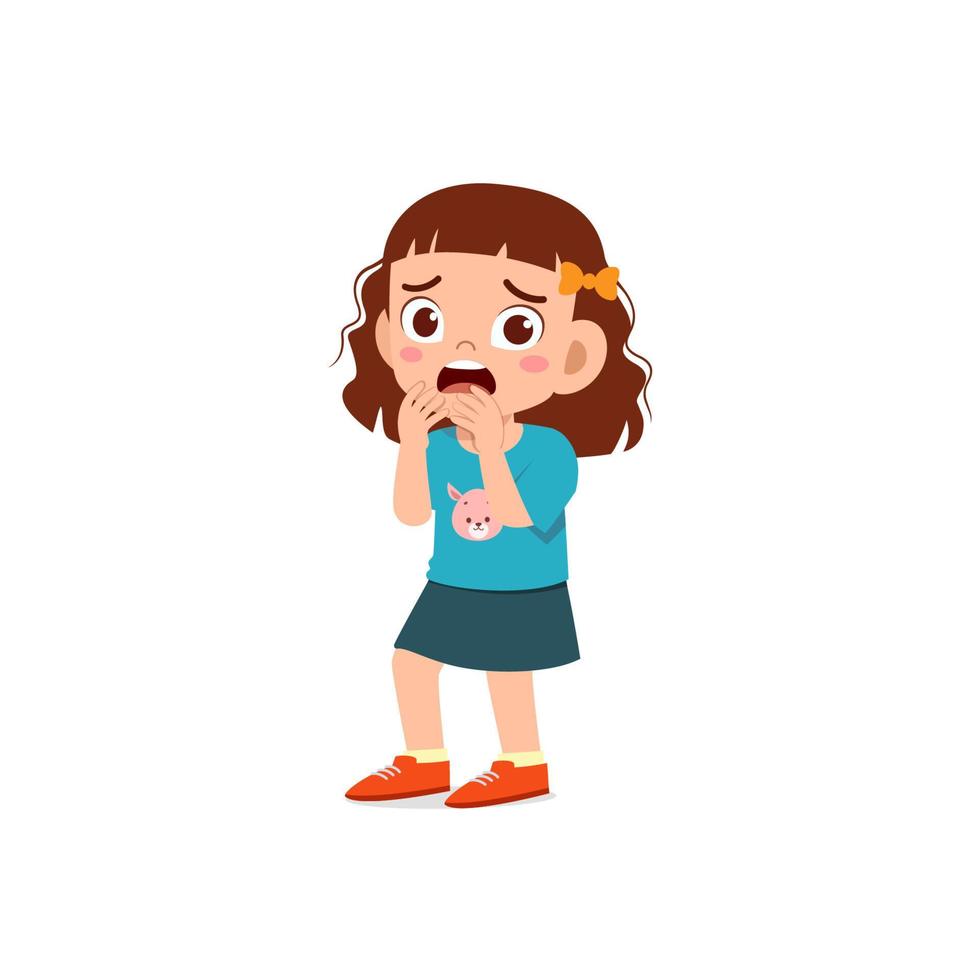 cute little kid girl feeling scared and shocked expression gesture vector