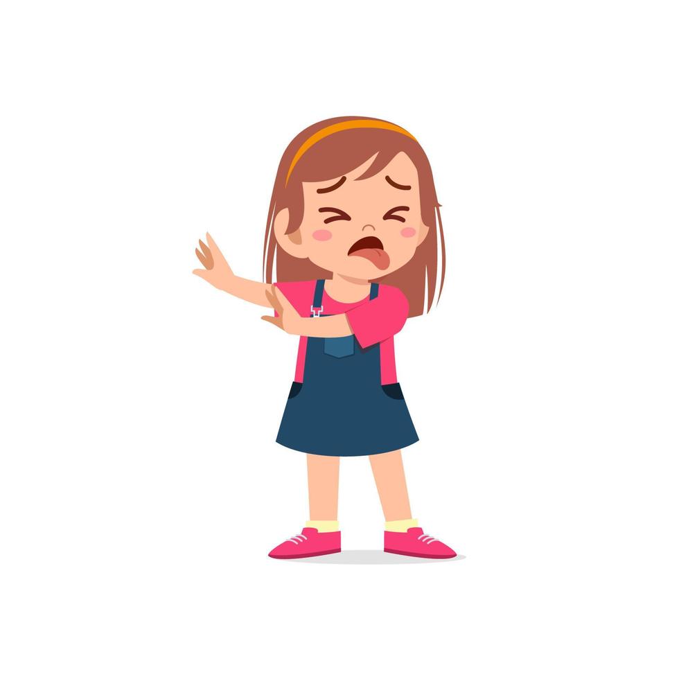 cute little kid girl show refuse and disgust pose expression vector