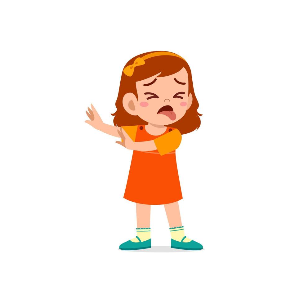 cute little kid girl show refuse and disgust pose expression vector