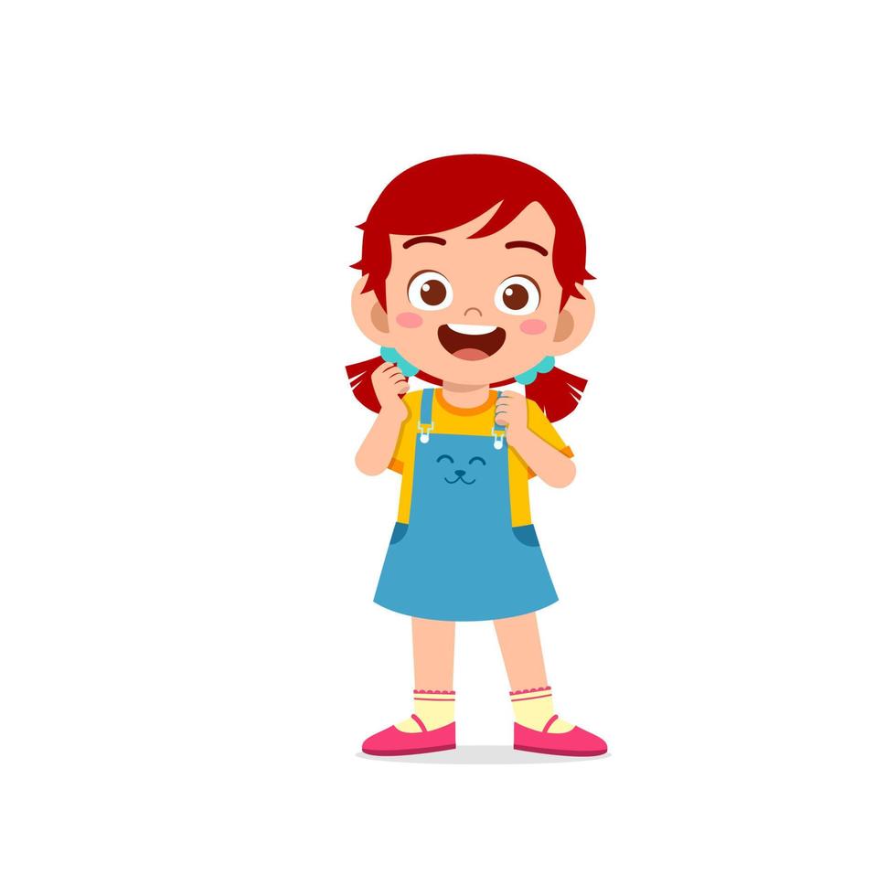 linda niña pequeña muestra una expresión de pose feliz y amigable vector