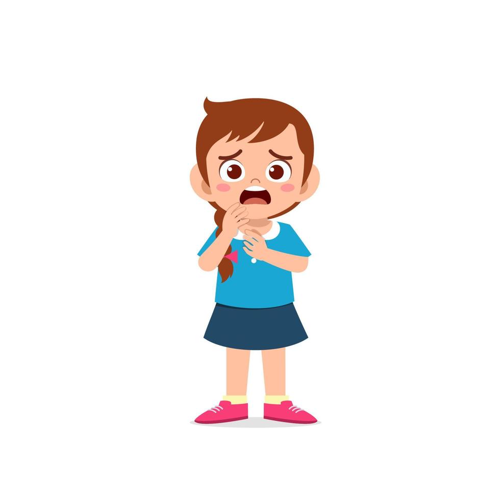 cute little kid girl show worry and scared pose expression vector