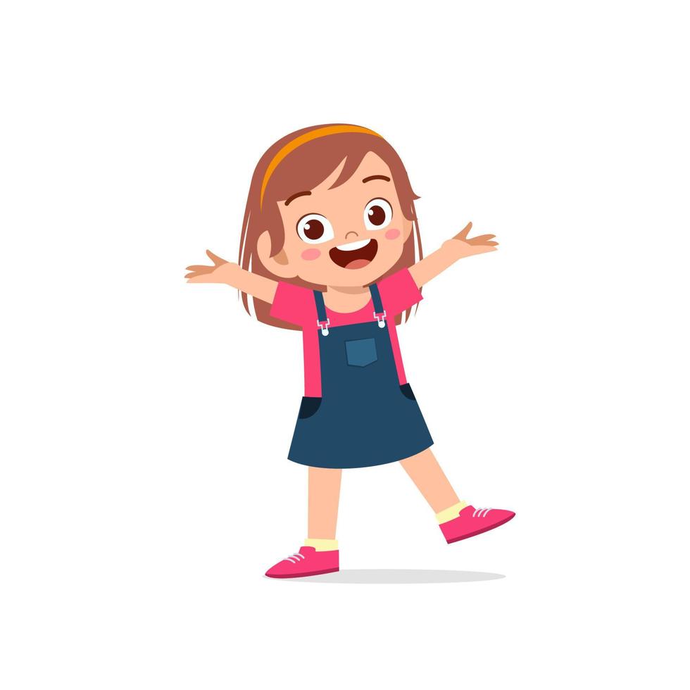 cute little kid girl show happy and friendly pose expression vector