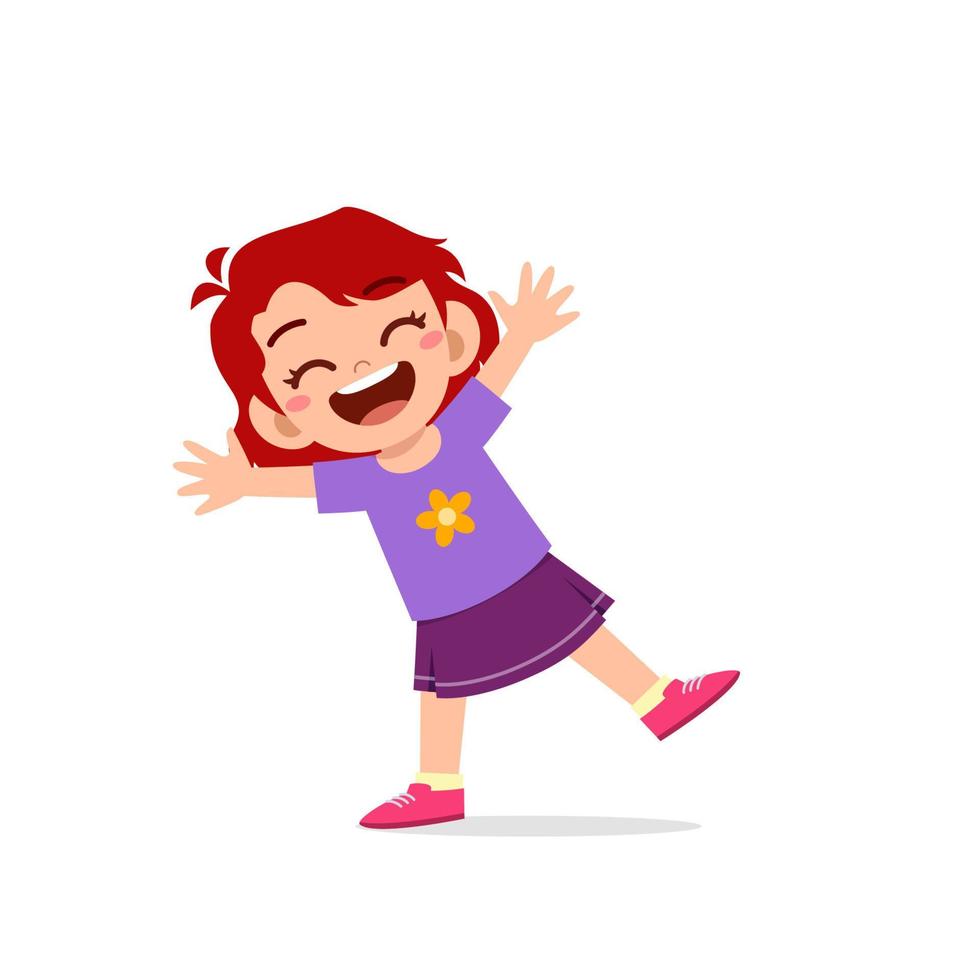 linda niña pequeña muestra feliz y celebra la expresión de la pose vector