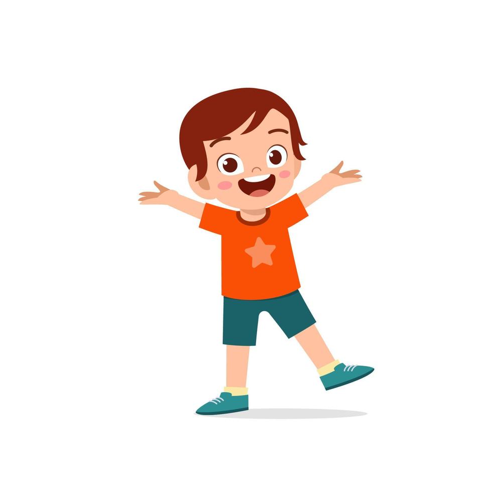 cute little kid boy show happy and friendly pose expression vector