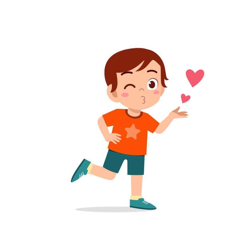 cute little kid boy show love and kiss pose expression vector