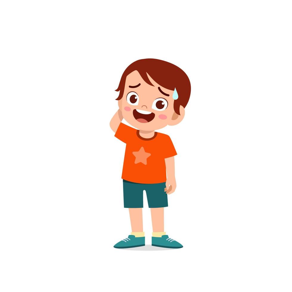 cute little kid boy show unsure and confused pose expression vector