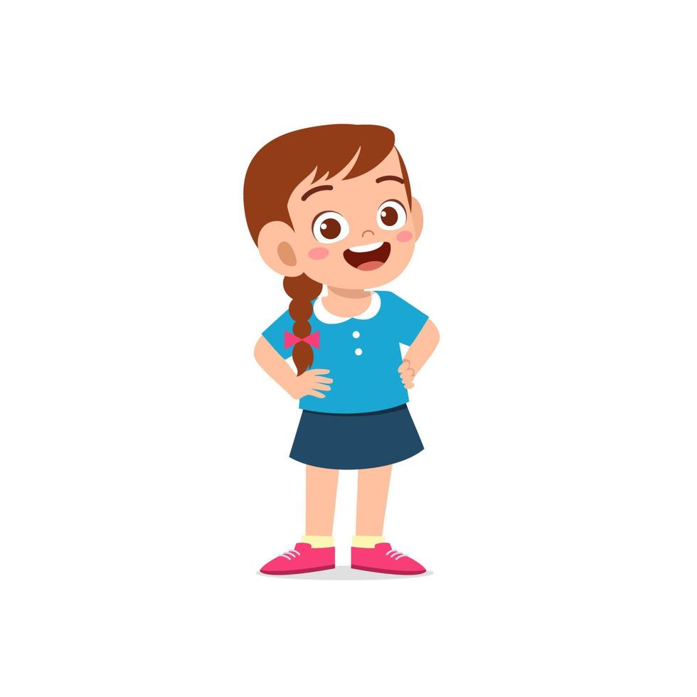cute little kid girl stand smile with arm on hip pose expression vector