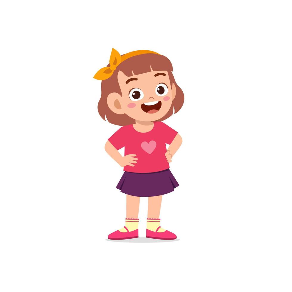 cute little kid girl stand smile with arm on hip pose expression vector