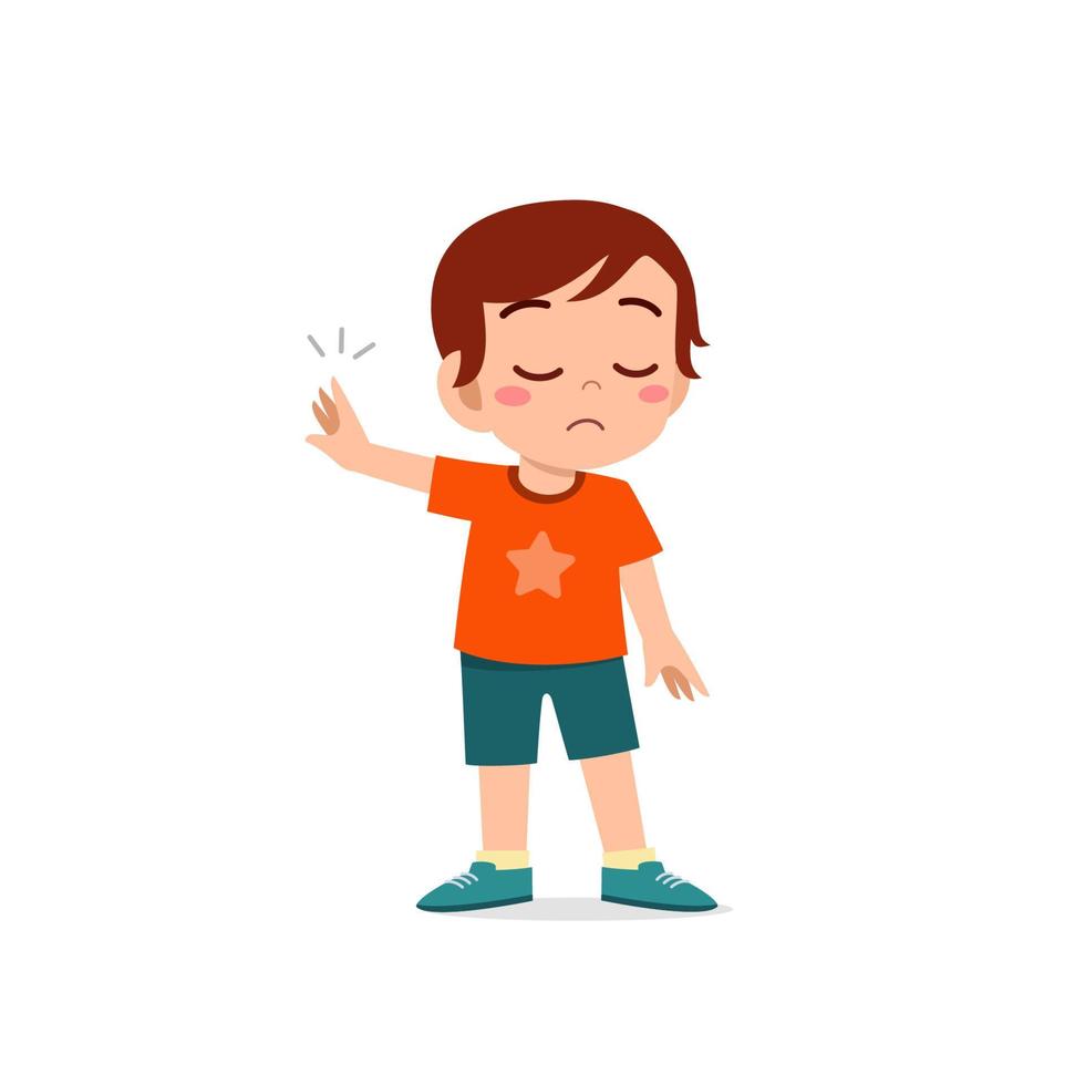 cute little kid boy show refuse expression gesture vector