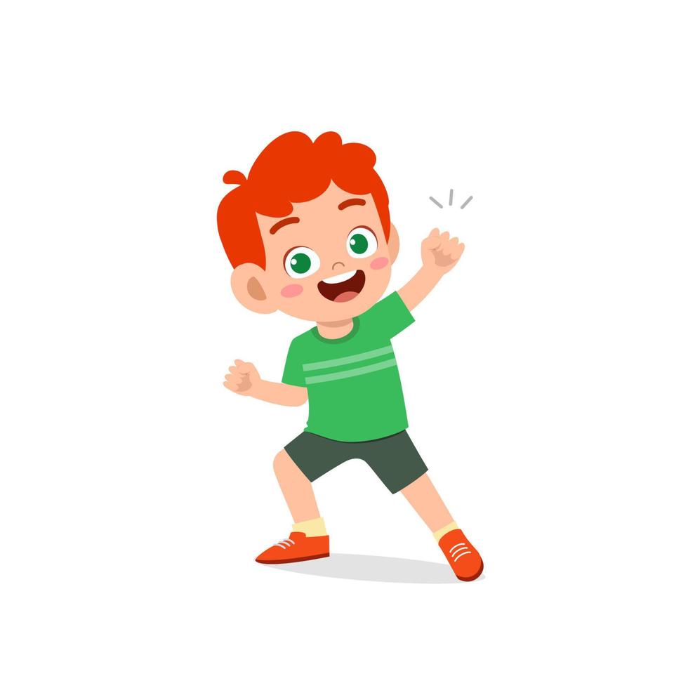 cute little kid boy show win fist up expression gesture vector