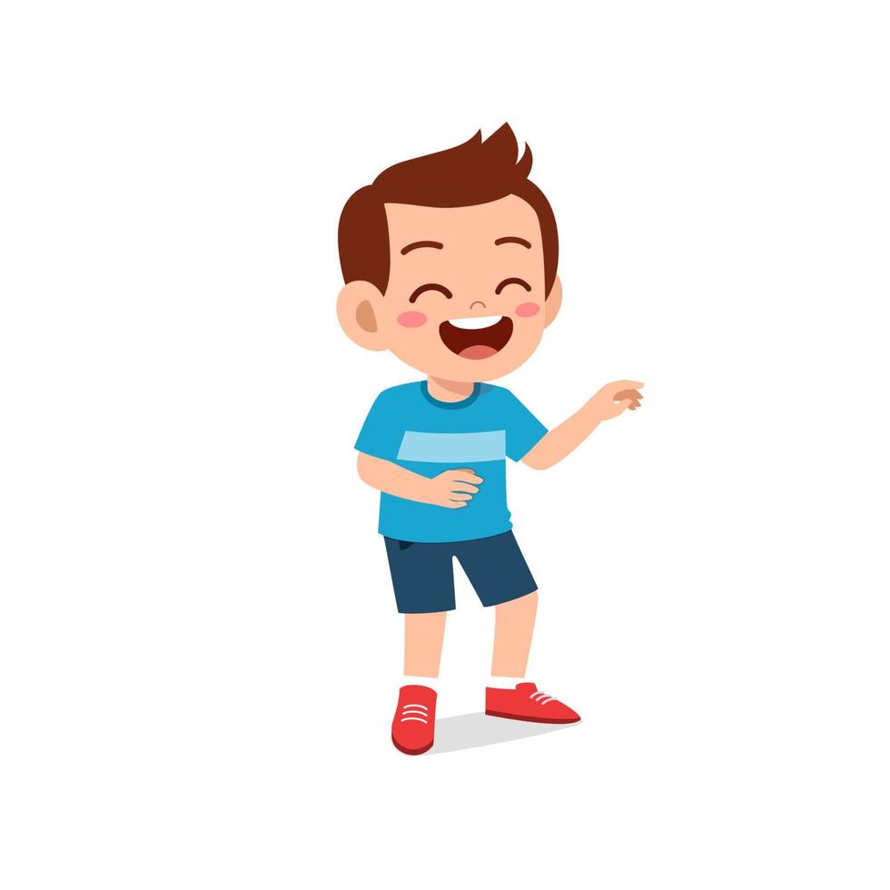 cute little kid boy laugh loud face expression gesture vector