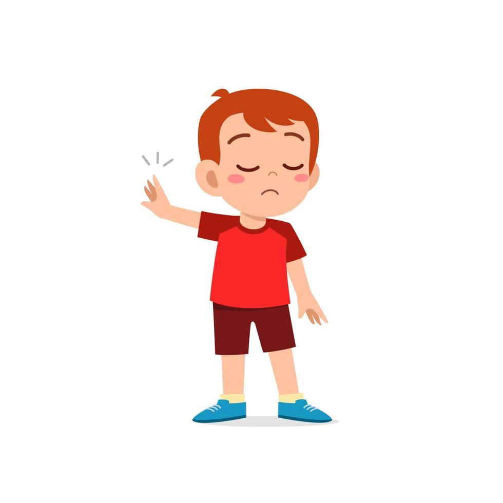 cute little kid boy show refuse expression gesture vector