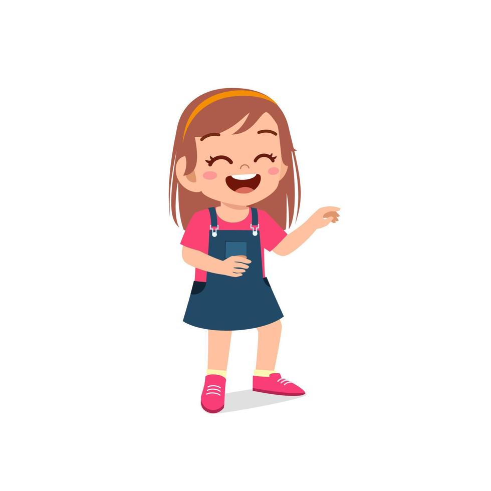 cute little kid girl laugh loud face expression gesture vector