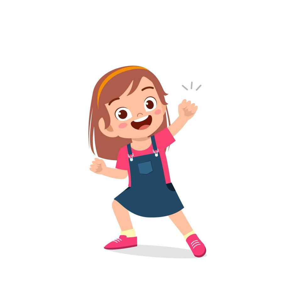 cute little kid girl show win fist up expression gesture vector