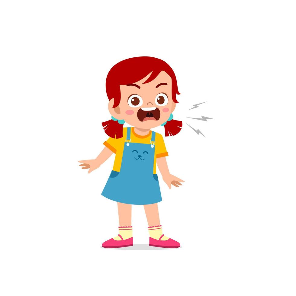 cute little kid girl stand and show angry pose expression vector