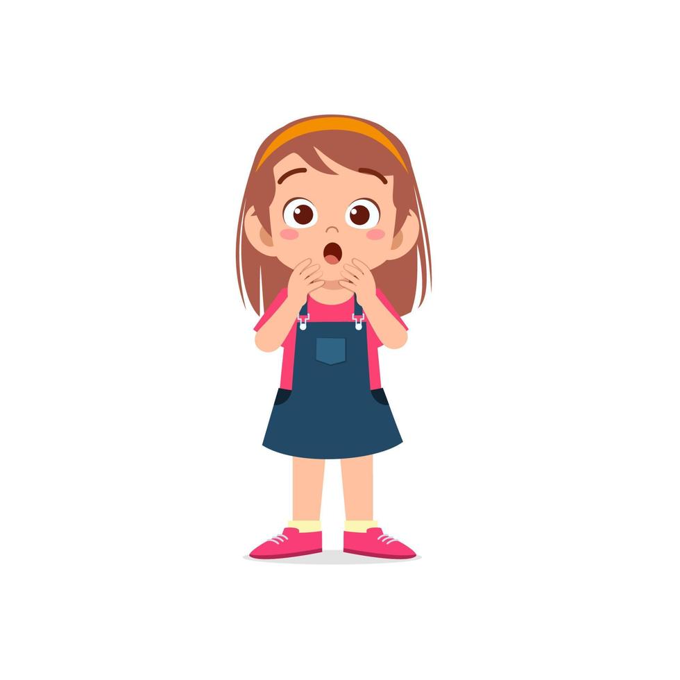cute little kid girl show shock and amazed pose expression vector
