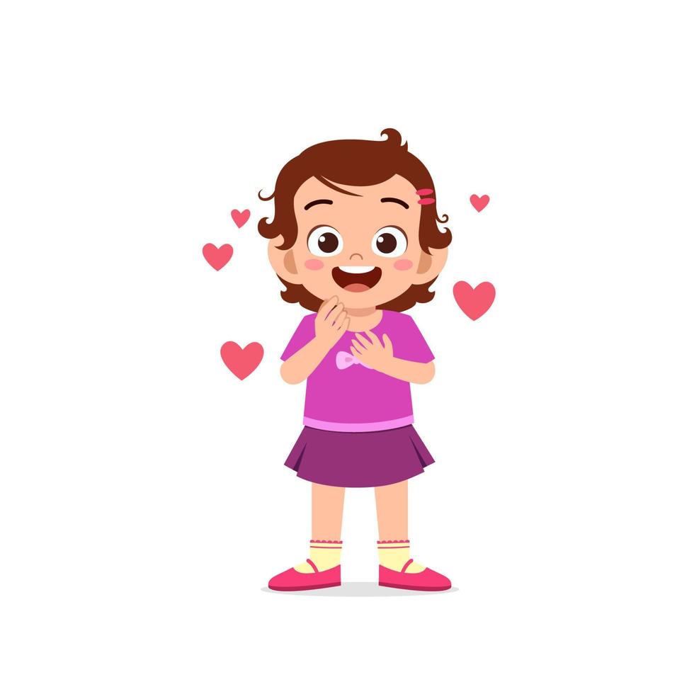 cute little kid girl show love and happy pose expression vector