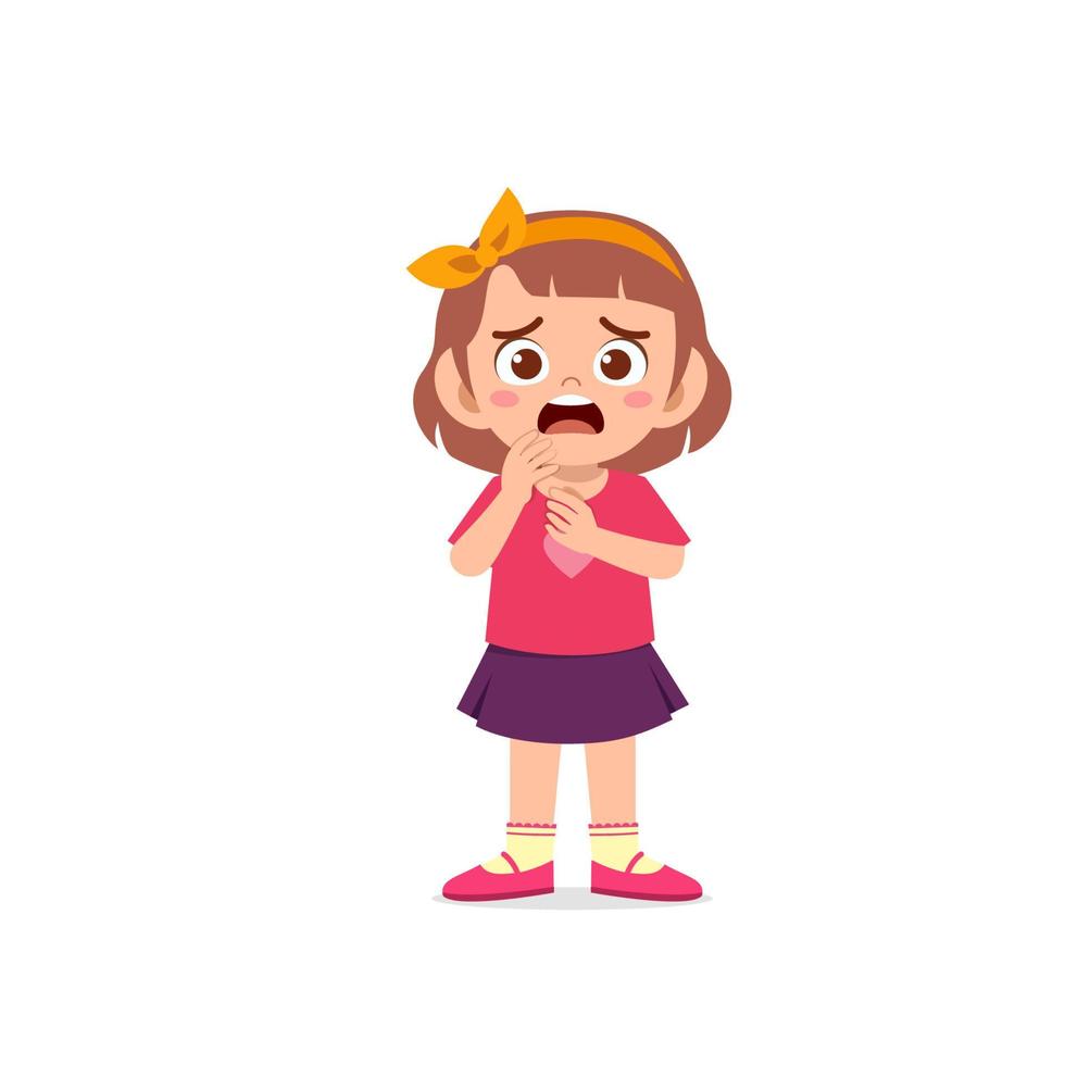 cute little kid girl show worry and scared pose expression vector